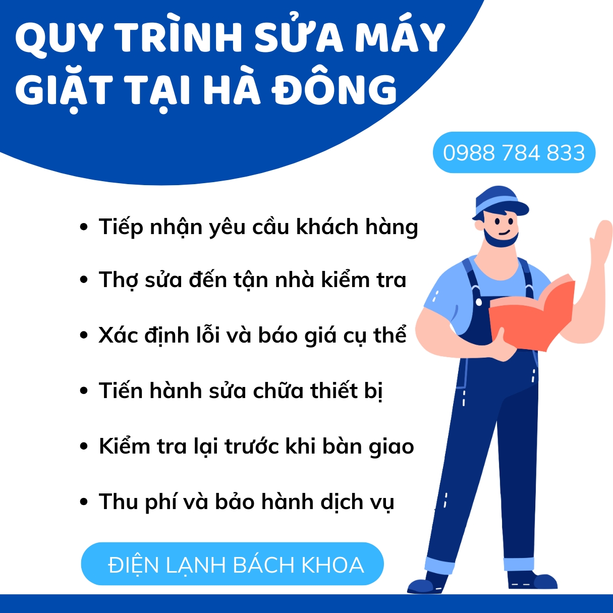 Trung Tâm Sửa Máy Giặt Tại Hà Đông Tận Nhà Uy Tín - Giá Tốt 3 Quy trình thực hiện dịch vụ sửa máy giặt tại Hà Đông của Trung tâm Điện Lạnh Bách Khoa.