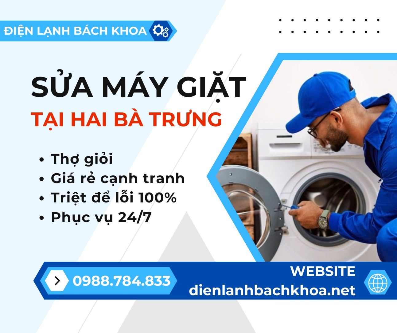 Sửa Máy Giặt Tại Hai Bà Trưng Uy Tín - Thợ Có Mặt Sau 15 Phút 4 Các ưu điểm khi sửa chữa máy giặt quận Hai Bà Trưng tại Điện Lạnh Bách Khoa