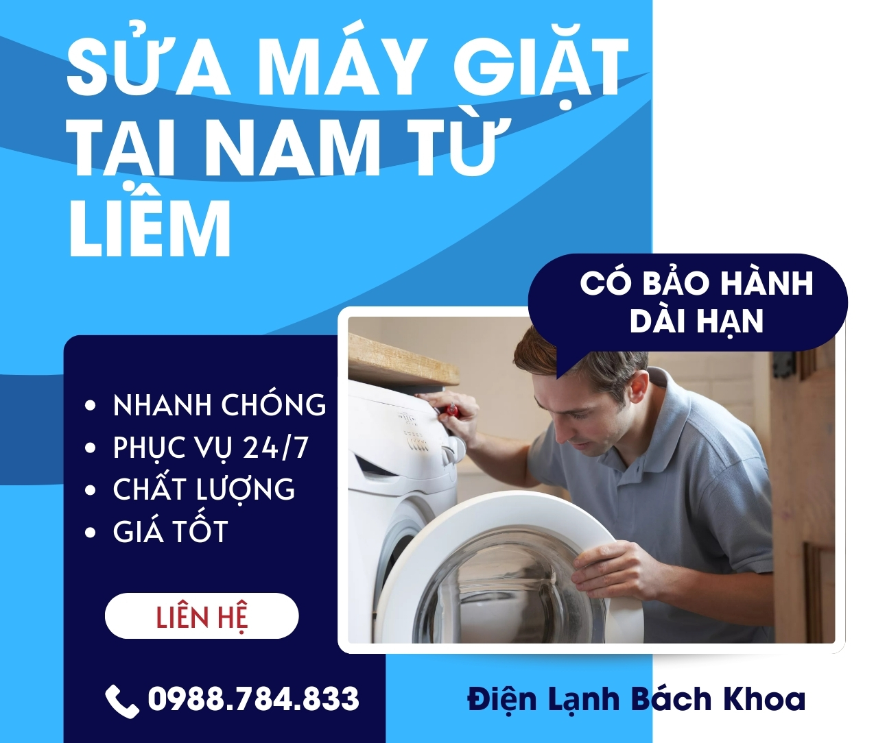 Sửa Máy Giặt Tại Nam Từ Liêm Giá Rẻ, Thợ Có Mặt Sau 15 Phút 4 Dịch vụ sửa máy giặt Nam Từ Liêm của Điện Lạnh Bách Khoa đảm bảo sự tiện lợi, an tâm và sửa chữa chuyên nghiệp, hiệu quả.