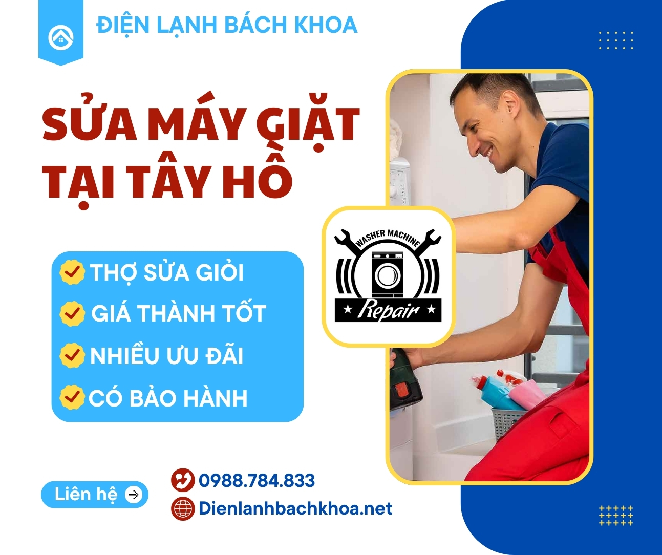 Sửa Máy Giặt Tại Tây Hồ Giá Rẻ - Uy Tín - Phục vụ 24/7 4 Điện Lạnh Bách Khoa là trung tâm sửa máy giặt uy tín hàng đầu tại Hà Nội, với đội ngũ kỹ thuật viên chuyên nghiệp, nhiều năm kinh nghiệm và trang thiết bị hiện đại.